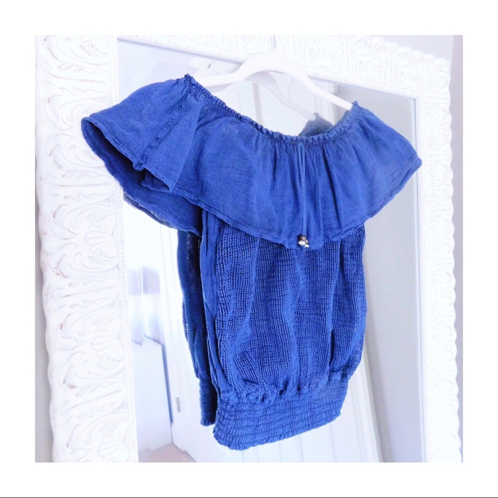 Blue Beachy Off-the-Shoulder Top